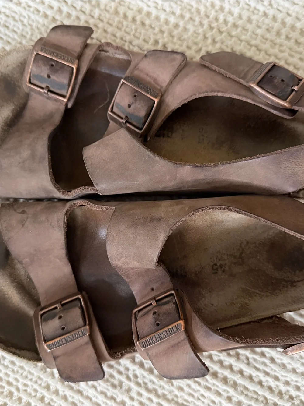 Birkenstock Brown Leather Two-Strap Sandals with Buckles